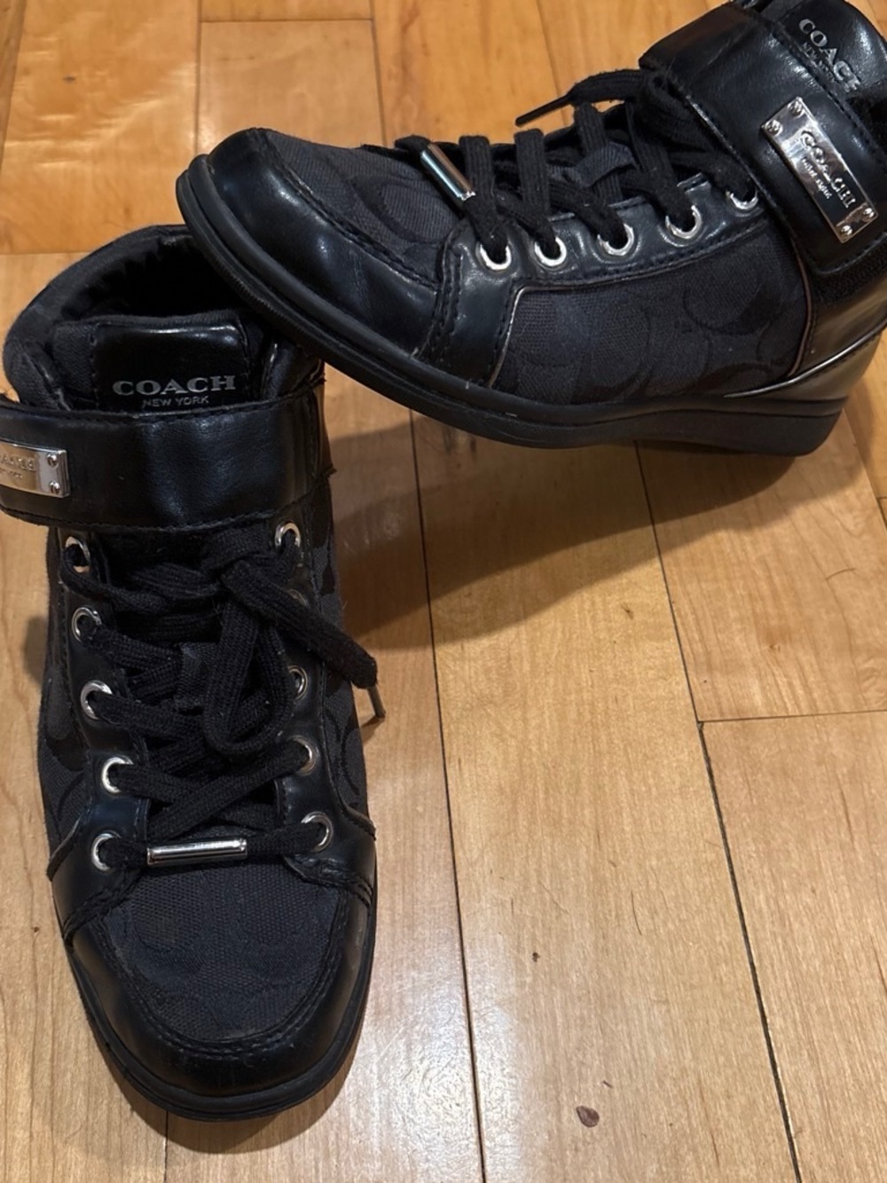 COACH Black High-Top Signature Logo Sneakers